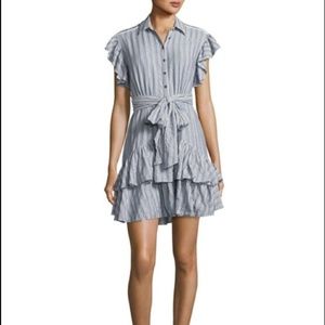 Rebecca Taylor Cap-Sleeve Striped Ruffled Dress